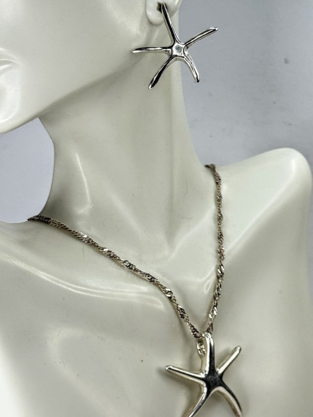 Sterling Silver Starfish Pendant Necklace & Earrings Set 18"x1 3/8" 13.4g JR2085